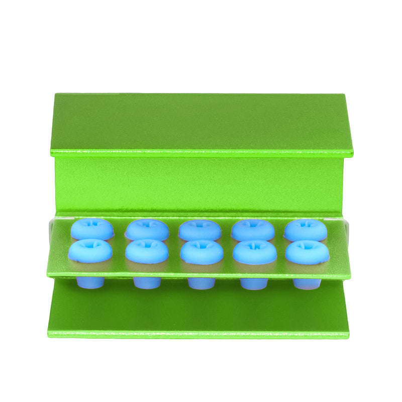 5pcs 10 Holes Dental Burs Holder Block Case with Blue Silicone Dental Autoclavable Burs Holders (Green) Green