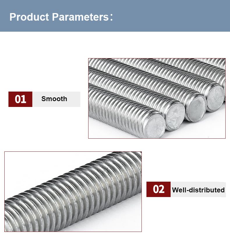 M12 x 250mm Fully Threaded Rod & Studs, 304 Stainless Steel Right Hand Threads Rods, M12-1.75 Thread Pitch for Anchor Bolts, Clamps, Hangers and U-Bolts 2 Pack M12 (2pcs)