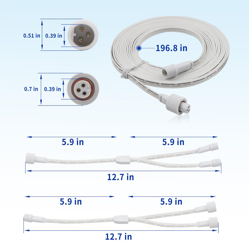 19.6FT Outdoor Light Extension Cord Compatible with Govee 3-Pin Waterproof Power Cable with Y-Splitter IP68 Permanent Lighting Extension Wire for Patio Garden Roof Decorations 19.6ft + Y-Splitter (2 Female to 1 Male)