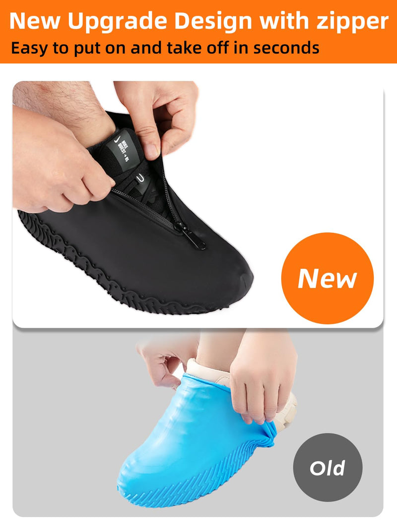 HTHOY&GOWY Shoe Covers Waterproof Silicone Rain Overshoes for Kids Men and Women L (Women 7.5-11, Men 6.5-10.5) Black