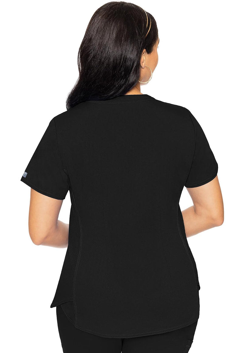Med Couture V-Neck Scrub Top for Women with 4 Pockets, Rib-Knit Side Panel, and Shirttail Hem MC7459 X-Large Black