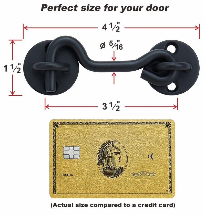 (5 Pack) Raswik 4" Privacy Hook and Eye Latch Easy Gate Lock for Sling Barn Screen Door, Black 5