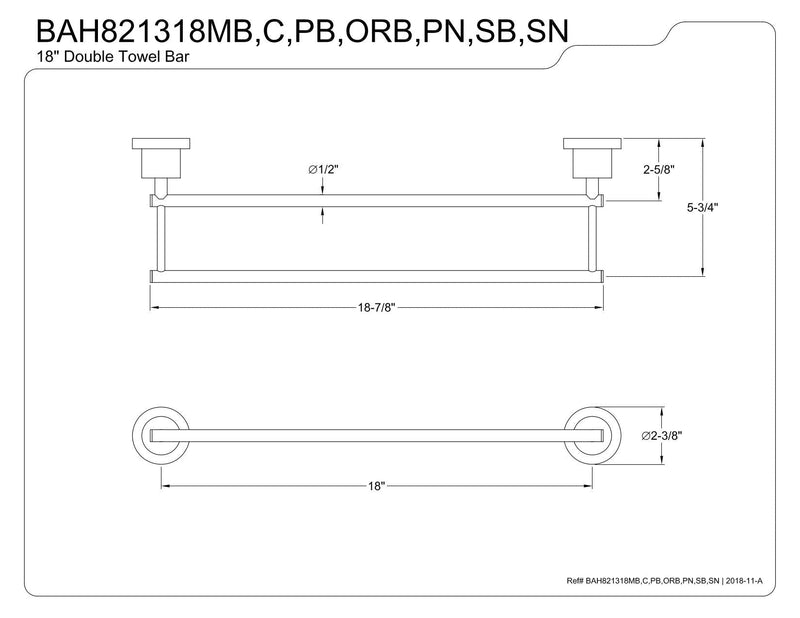Kingston Brass BAH821318MB Concord Dual Towel-Bar, Matte Black