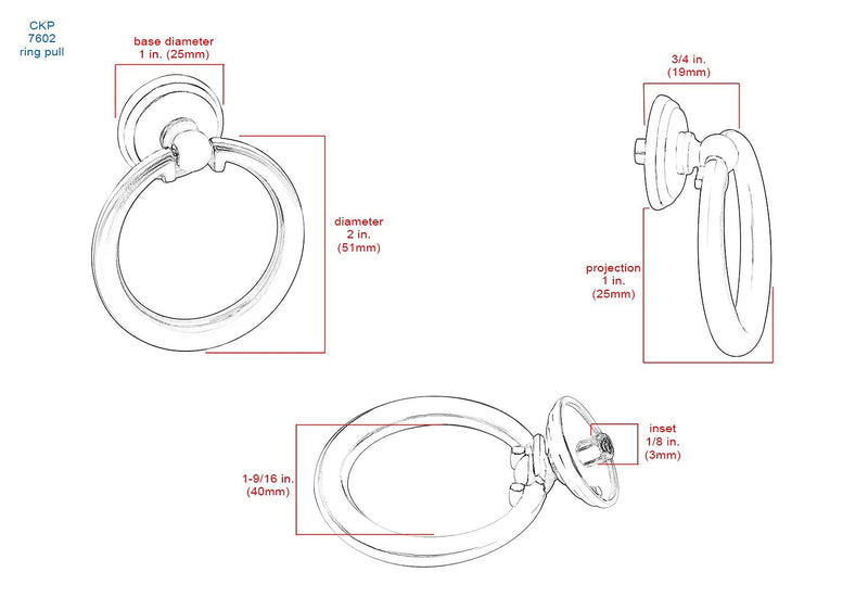 CKP Brand #76-02 Origins Collection 2 in. (51mm) Furniture Ring Pull, Brushed Nickel - 10 Pack
