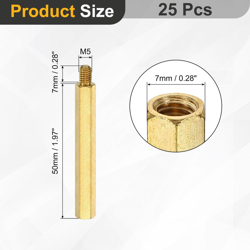 uxcell 25Pcs Male to Female Thread Spacer Screws, M5 x 50mm + 7mm Brass Hex Standoff Screws PCB Motherboard for Drone Quadcopter, Computer and Circuit Board