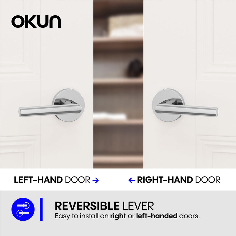 Okun Stark Dummy Door Handle, Chrome Non-Turning Door Lever 1-Pack – Decorative Reversible Interior Handle for Closet, Pantry, Hallway & French Doors, Sleek Modern Design