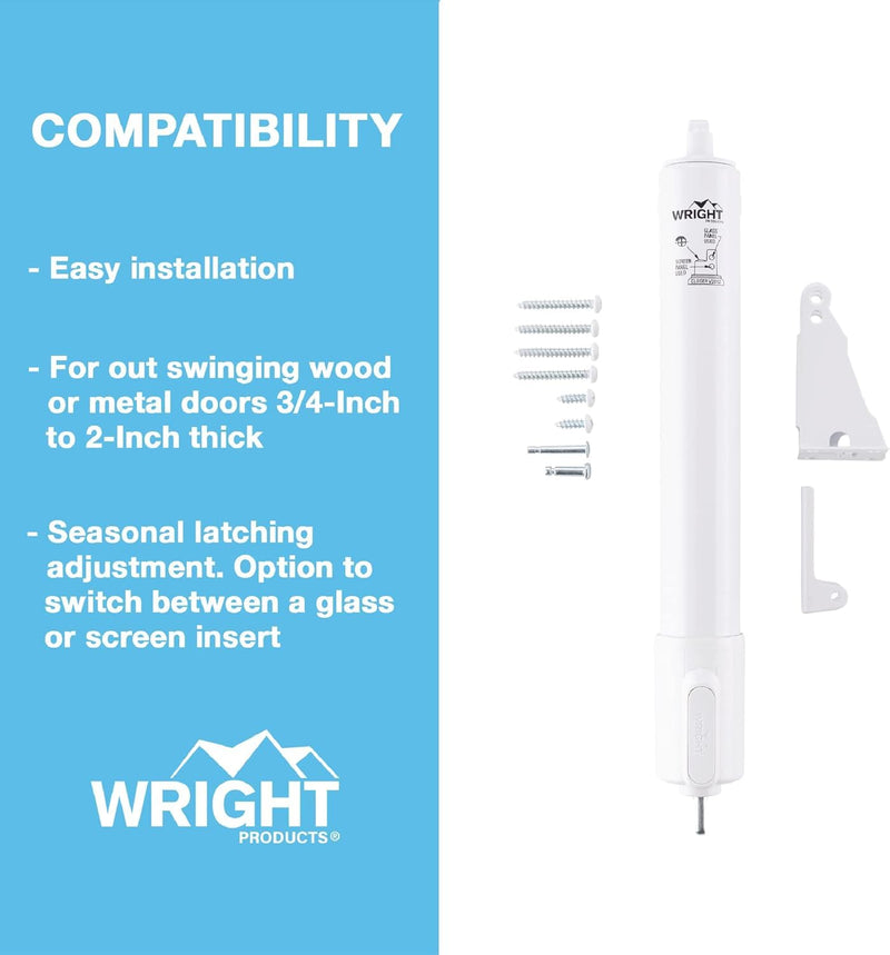 Wright Products V2012WH Heavy Duty Screen and Storm Door Tap-N-Go Pneumatic Closer, White Pack
