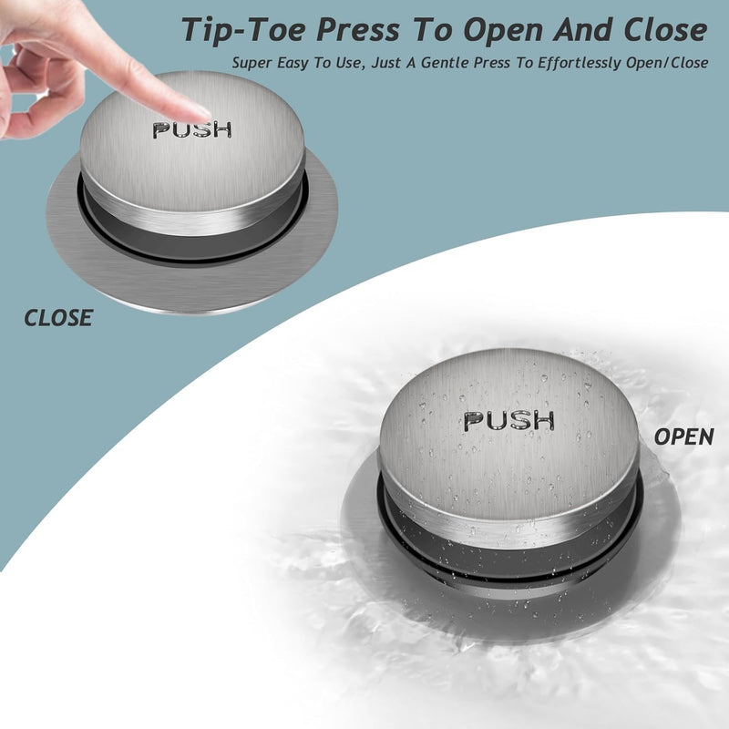 Tip-Toe Bathtub Drain Kit with Two-Hole Overflow Plate, Premium Quality Bath Tub Drain Replacement, Universal Fine/Coarse Thread Bathtub Stopper (Brushed Nickel) Brushed Nickel