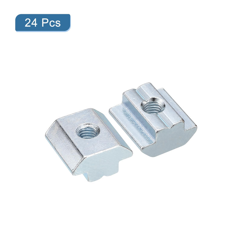 uxcell t Nuts, 24pcs - Galvanized Carbon Steel t Slot Bolts, 4545 Series M6 Hammer Head Fastener, Sliding t Nuts for Aluminum Extrusion Profile (Silver)