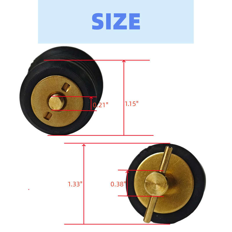 4 Pcs 1.25 Inch Boat Drain Plugs with T Handle, Twist-Turn Seal Design, Sturdy Rubber Plugs for 1-1/4 Inch Drains Locks (Brass)