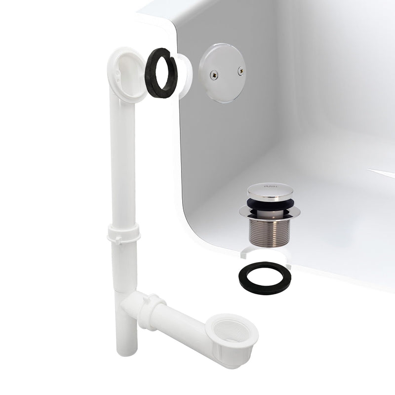 Westbrass Y593244CP White Tubular Tip-Toe Bath Waste and Overflow Assembly, Polished Chrome 1 Pack
