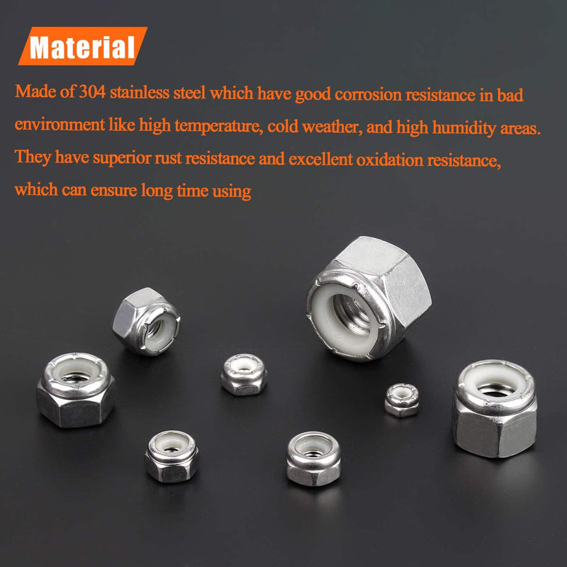 50 Pieces #4-40 Nylon Insert Hex Lock Nuts, 304 Stainless Steel (18-8) Locknuts, Bright Finish, Coarse Thread #4-40 (50 pcs)