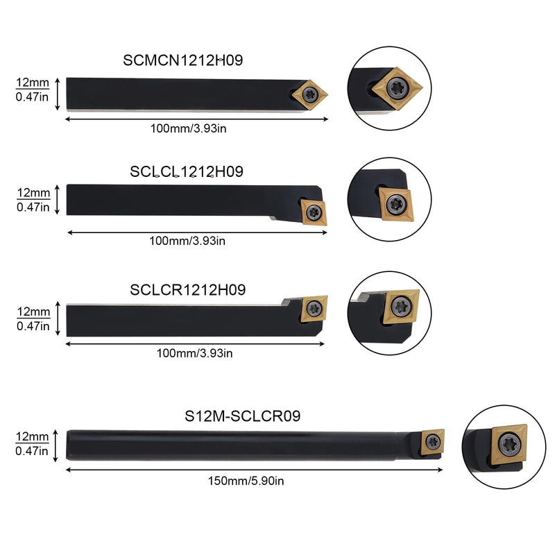 18pcs Indexable Lathe Turning Tool, Steel Lathe Boring Bar Set for Turning/Grooving with S12M SCLCR09/SCLCR1212H09/ SCLCL1212H09/SCMCN1212H09 Turning Bar Holder, CCMT09T304 Carbide Inserts Wrenches