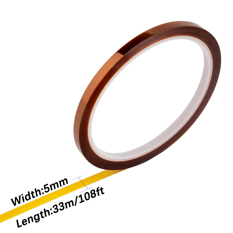 LUTER 2 Pcs Kapton High Temperature Sublimation Tape Heat Resistant Thermal Tape for Printing Sublimation Heat Transfer Insulation Wave Soldering (5 mm x 33 m, Fawn) 5mm