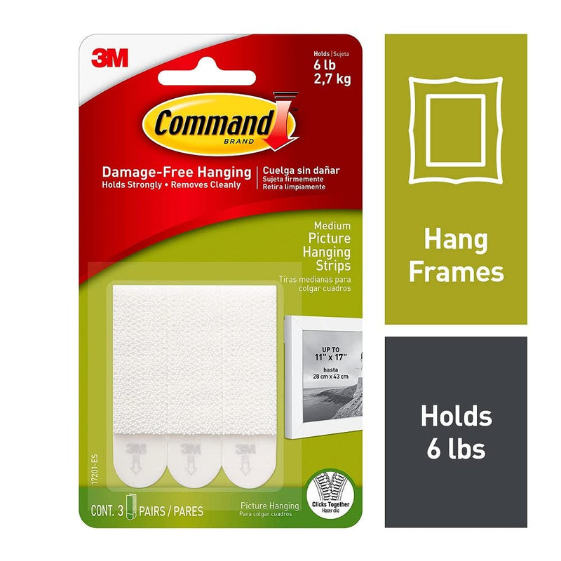 3M Command Adhesive Strip Picture Hanging, Pack of 1, White,CAD17201ES 1 Count (Pack of 1)