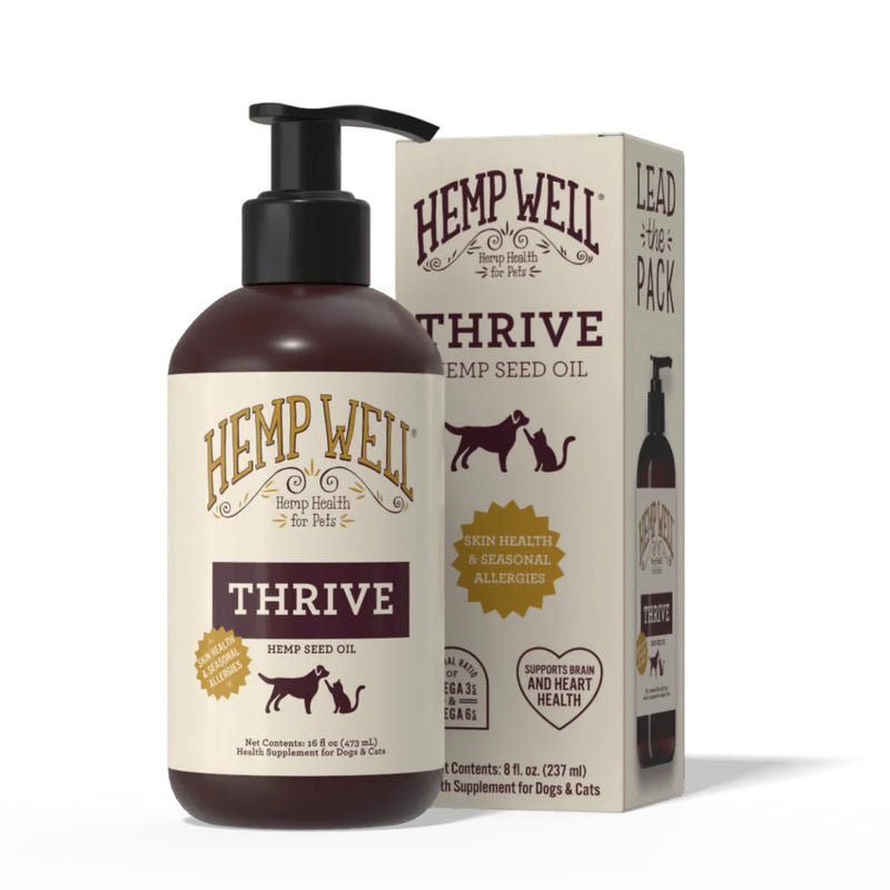 Hemp Well Thrive Oil for Dogs and Cats – Supports Hip, Joint, and Heart Health, Promotes Immune System, and Promotes Healthy Skin from Seasonal Allergies, Organically Sourced - 16 Ounces 16 Ounce