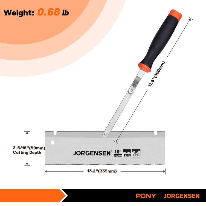 JORGENSEN 10" Dovetail Reversible Saw, Professional Cutting Jamb Saw, 13TPI Double Ground Teeth Flush Cut Saw Spring Loaded Design Cranked Soft Handle, Shorten Door Frame, Tile Installation and Prep