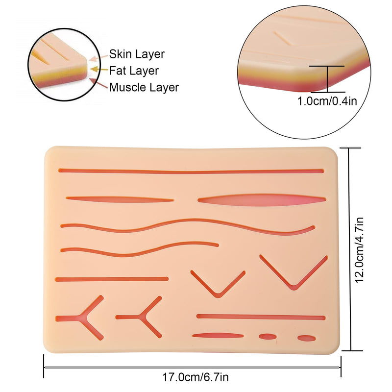 Suture Practice Kit for Medical Students Complete Surgical Training Include Silicone Suture Pad,Sterile Thread & Needle,Set of Suture Tools,Dissection Blades with Cary Bag(17 Pcs)