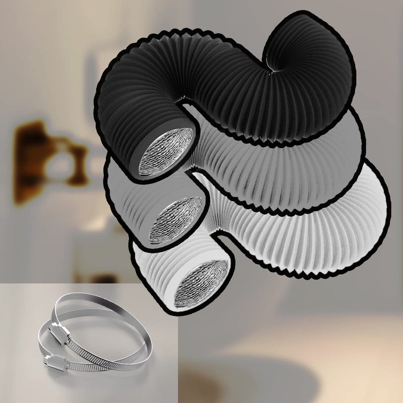 4 Inch 8FT Dryer Vent Hose,Flexible Insulated Air Ducting,Vent Hose PVC Aluminum Foil with 2 Clamps for HVAC Ventilation(Grey) 4in 8ft