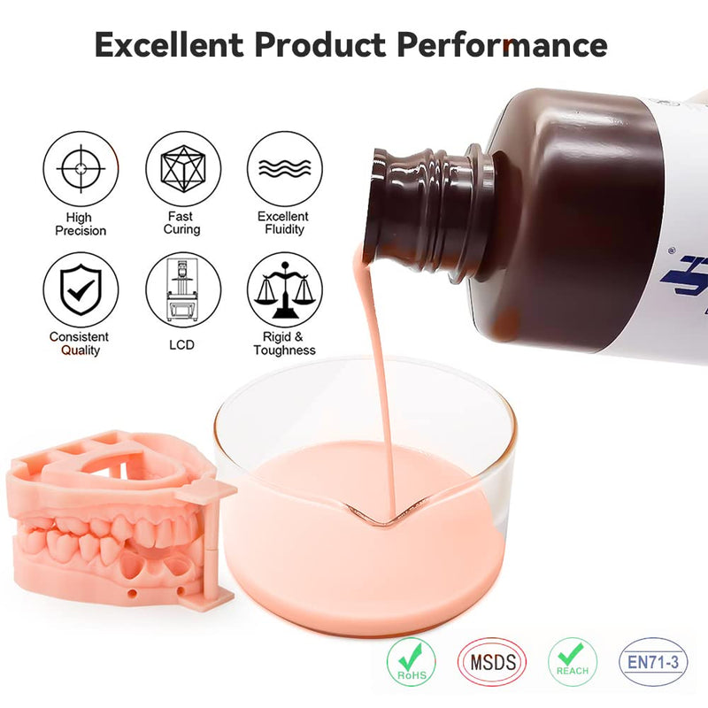 Jamghe 3D Printer Resin Dental Pro Model Resin Dental Prosthetic Model Resin for Crown and Bridge Model, Orthodontic Model, Implant Model etc. 500g(Skin)
