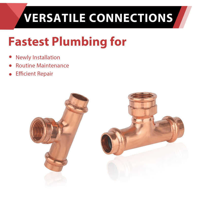1Pcs EFIELD Copper Press Female Tee, 1"P x 1"P X 3/4"FNPT(PRESS081-1) 1"x1"x3/4" Female