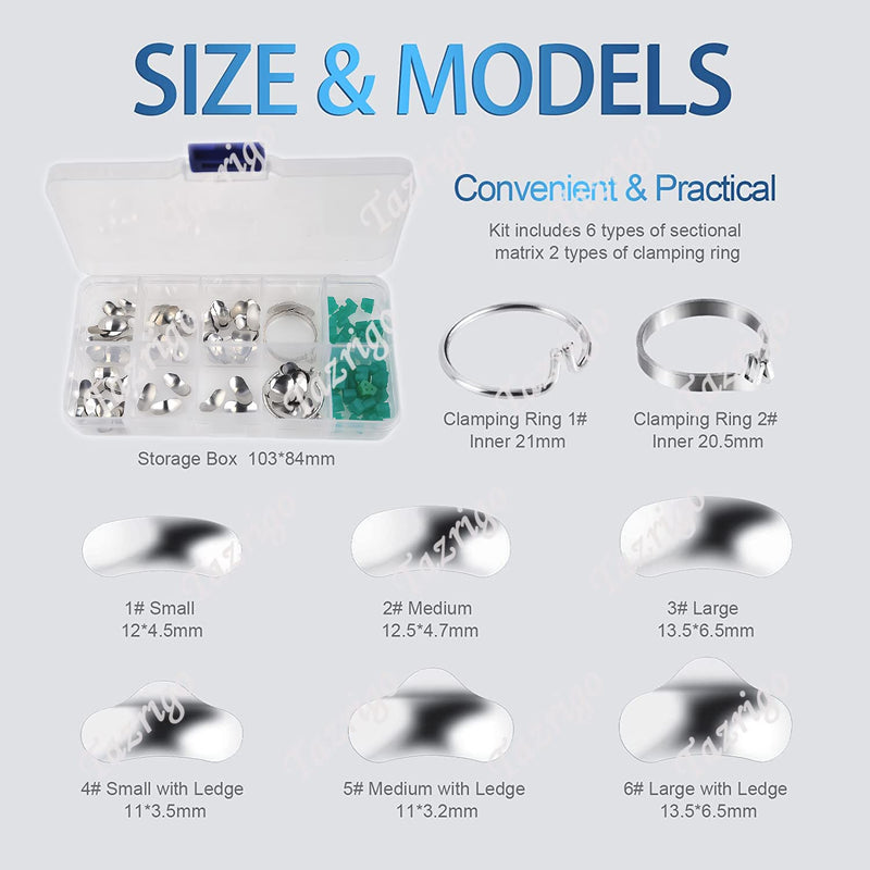 100Pcs/box Dental Matrix Dental Sectional Contoured Matrices Matrix Ring Delta Wedges Full Kit Silicone Dental Add-On Wedges