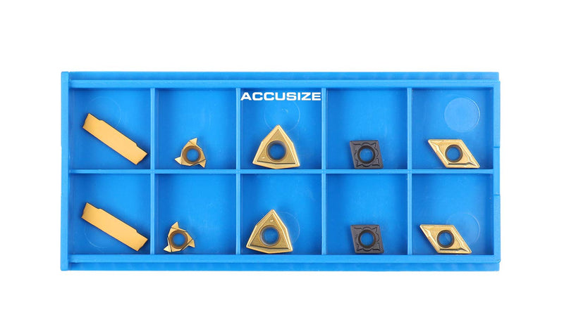 Accusize Industrial Tools 2 Pc of Each Kind of Carbide Inserts for 2387-2001, CVD Coated and Tin Coated, Total 10 Pieces, 2387-2001inserts | 10-Piece Replacement Set, 2 Each MGMN200, 08ER A60, WCMT2.52, CCMT21.51, DCMT21.51, 2387-2001INSERTS
