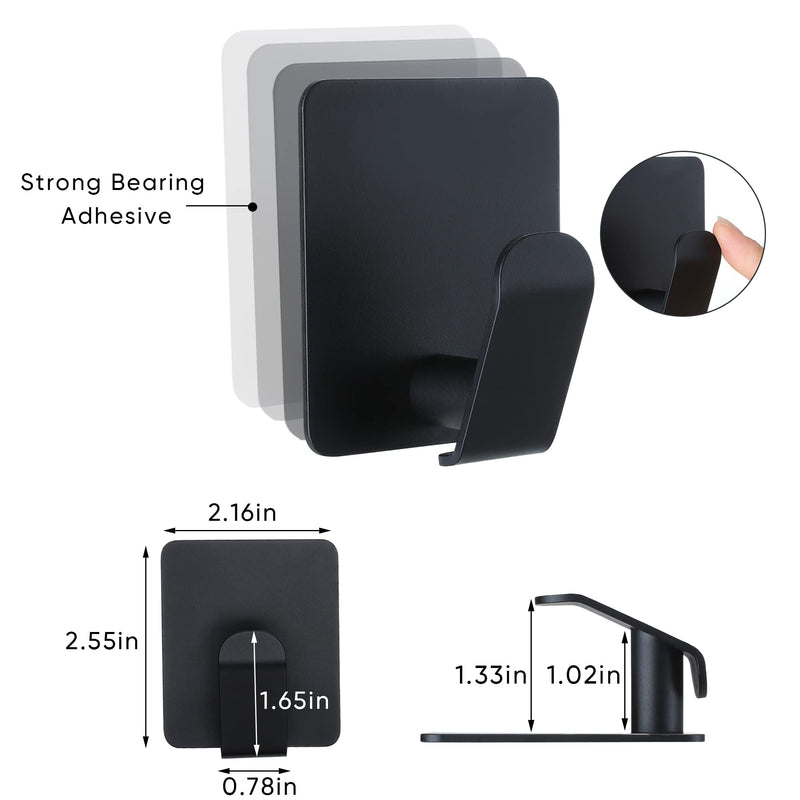 Taozun Adhesive Hooks - Black Towel Hooks 4 Packs Coat Robe Hooks Stainless Steel Wall Hooks Rustproof and Oil Proof for Kitchen Bathroom