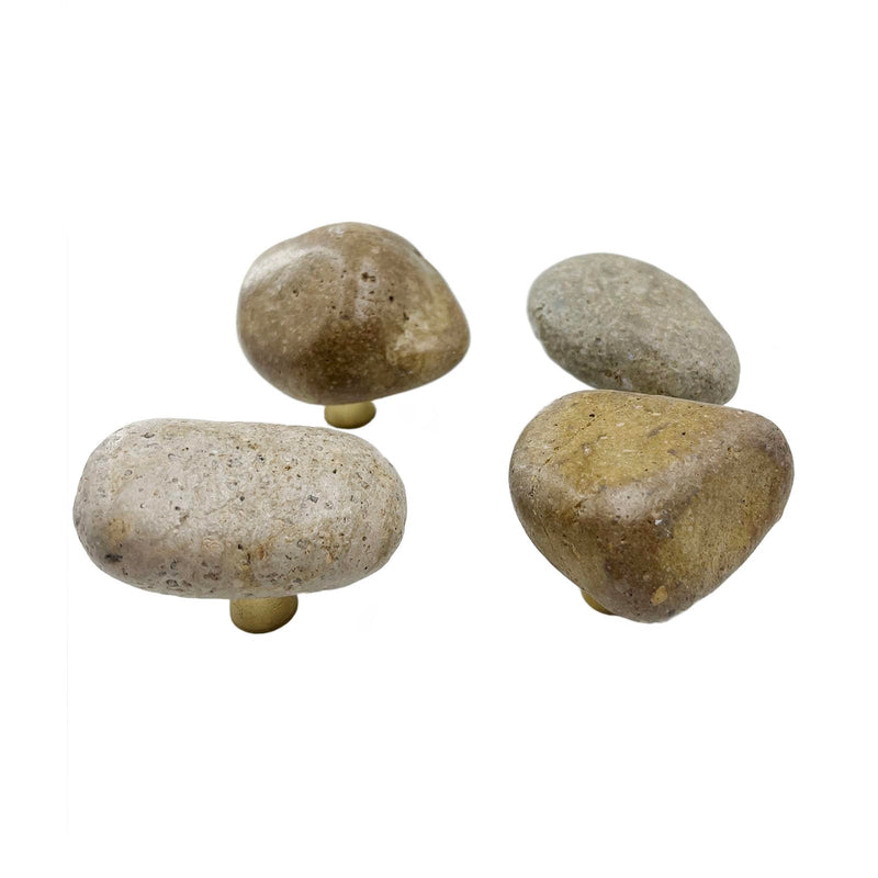 4 Pack Unique Single Hole Irregular Rock-Shaped Drawer Knobs with Brass Base Natural Style Decorative Stone Pull Knobs for Cabinet Furniture Dresser Handle with Screws