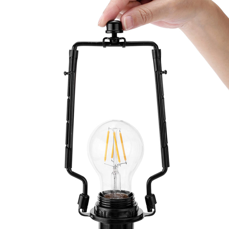 Mornajina 7 8 9 10 inch Lamp Shade Harp Holder, Adjustable Lamp Harps and Finals, Fit both Standard Lamp Rod and E26 E27 Light Base UNO Fitter Adapter Converter Finial Set (Black) Black