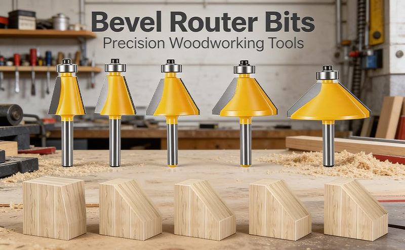 5PCS Chamfer Router bit Set, 1/4 Inch Shank Chamfer bit with 11.25, 15, 22.5, 30, 45 Degree Bevel Edge Forming Woodworking Tools