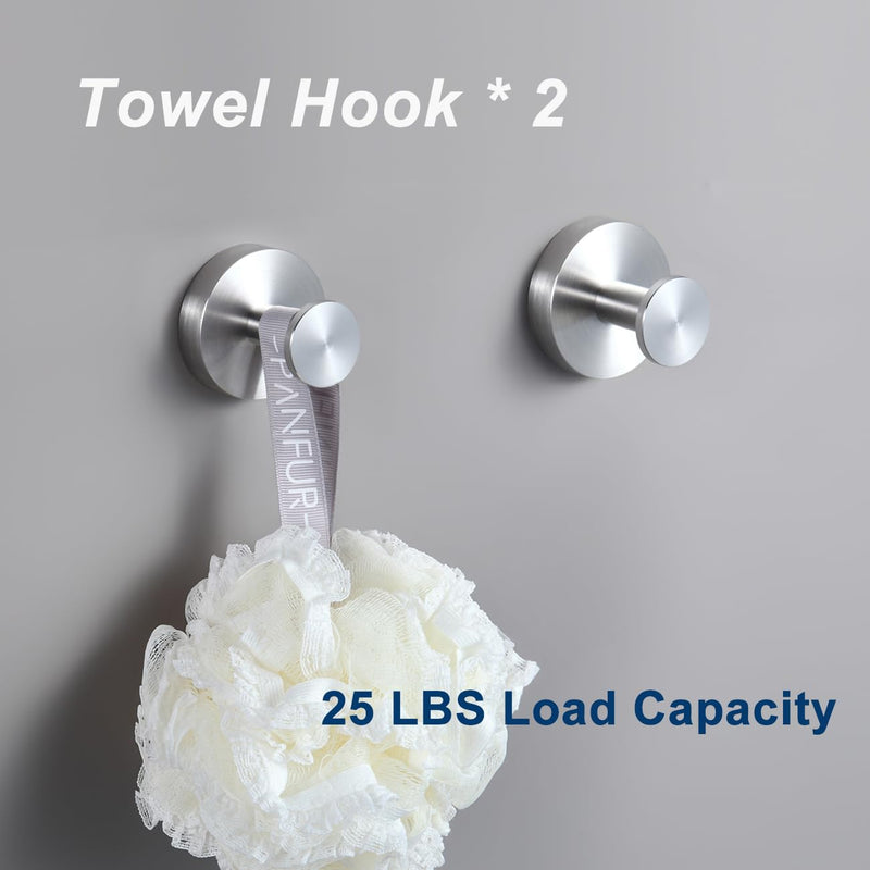 Bathroom Hardware Set 4 Pieces, Brushed Nickel SUS304 Stainless Steel Wall Mounted Toilet Paper Holder, 2 Robe Towel Hooks, Towel Ring, Heavy Duty 4 in 1 Towel Holder Set for Bathroom 4 Pcs - Brushed Nickel