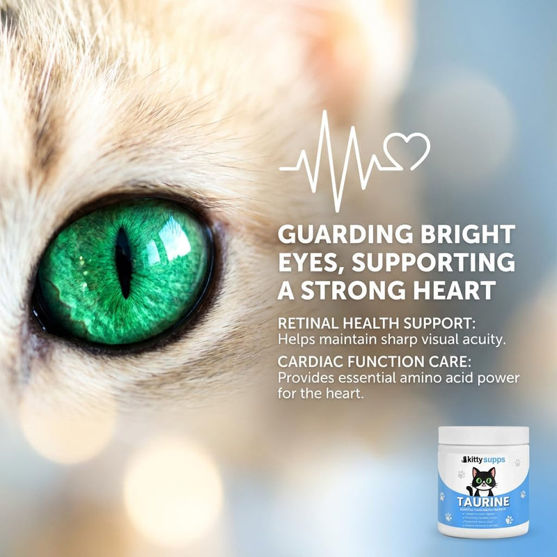 Taurine Supplement for Cats,KittySupps Taurine for Cats - Supports Heart, Eyes & Immunity, Promotes Energy & Healthy Coat, 200 Gram Powder Supplement.