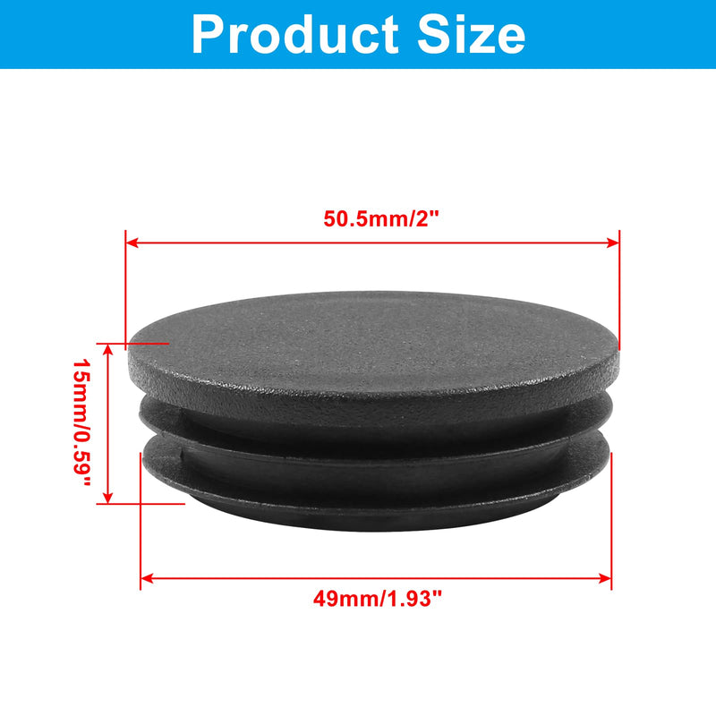 4 Pack 2 Inch (50mm) Round Plastic Hole Plugs, Black Pipe Tubing End Cap for Round Metal Tube Diameter: 2" 4 Pcs