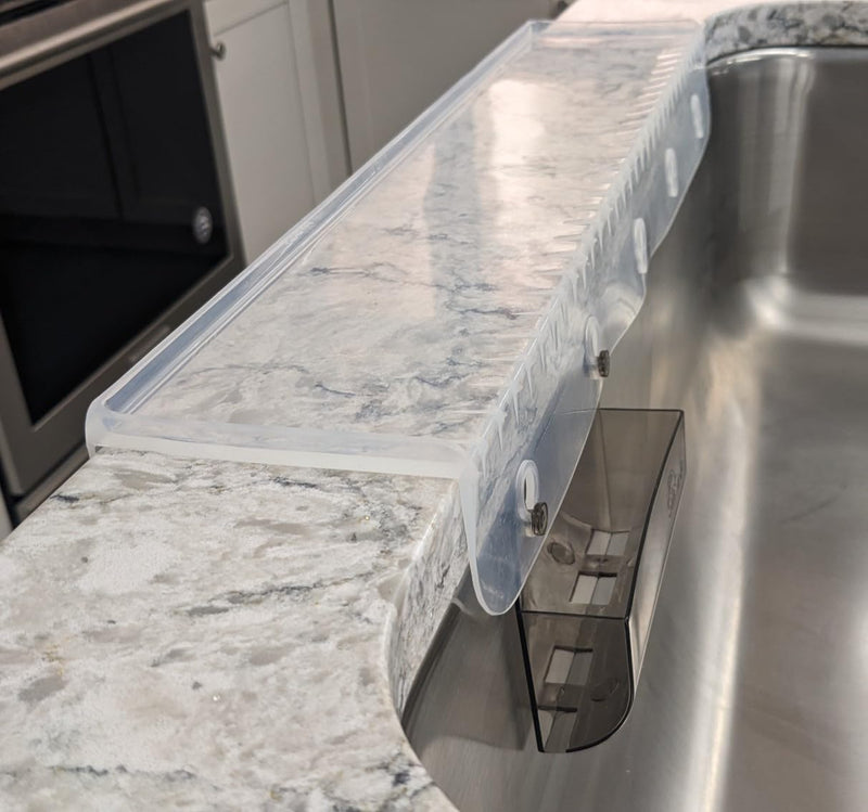 SiliSink XL Silicone Sink Edge Guard for Kitchen Sink - Fits 3.75” - 4” Wide - The Original Silicone Sink Edge Protector with Sponge Caddy - Splash Guard, 20” Clear Diamond 4in x 20in