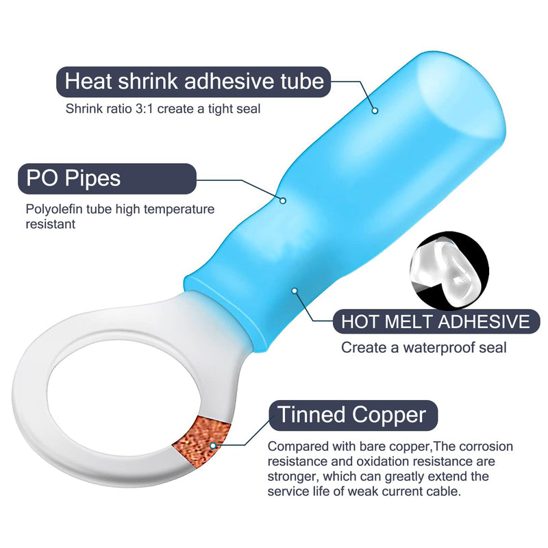 Chanzon Heat Shrink Ring Terminal 22-18, 16-14, 12-10AWG #10,1/4",5/16",3/8" Wire Connectors Kit Waterproof Marine Grade Adhesive Lined Gauge Electrical Crimp Assorted Boat Truck 1) 22-10AWG All Sizes Ring Connector