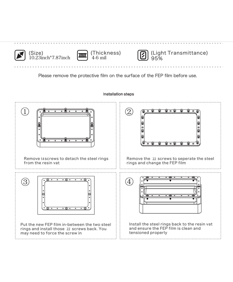 5 Pcs FEP Film, FEP Replacement Sheet for ANYCUBIC Photon Mono M7, M7 Pro, M5, M5s, M5s Pro, ELEGOO Saturn 4 Ultra, Saturn 4, Saturn 3 Ultra, Saturn 3, Saturn 2, Saturn 8K 3D Printer, 210x290x0.15mm 5pcs/210*290mm