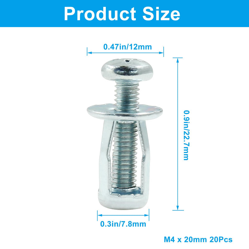 Waziaqoc 20Pcs M4 x 20 Hollow Door Anchor, Petal Expansion Nuts, Cavity Fixing Door Anchor for 0-5 mm Door Extra, Aluminium cladding Sheet Pipe, Iron Sheet (8 x 16 mm)