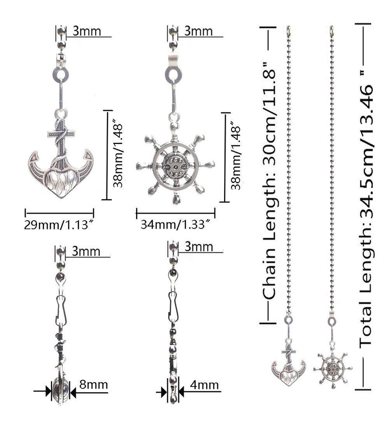 2Pcs Ceiling Fan Pull Chain Extender, 12Inch Anchor Wheel Fan Pull Chain Extension Set, Ceiling Fan Pull Chain Ornament with Ball Connector, Fan Chain Pulls Decorative for Ceiling Fan Light(Nickel) Nickel - NewNest Australia