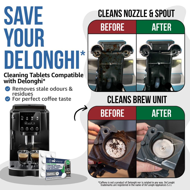 Caffenu Cleaning Tablets Compatible with Delonghi Coffee Machines, 10 Count, 1.4g Each