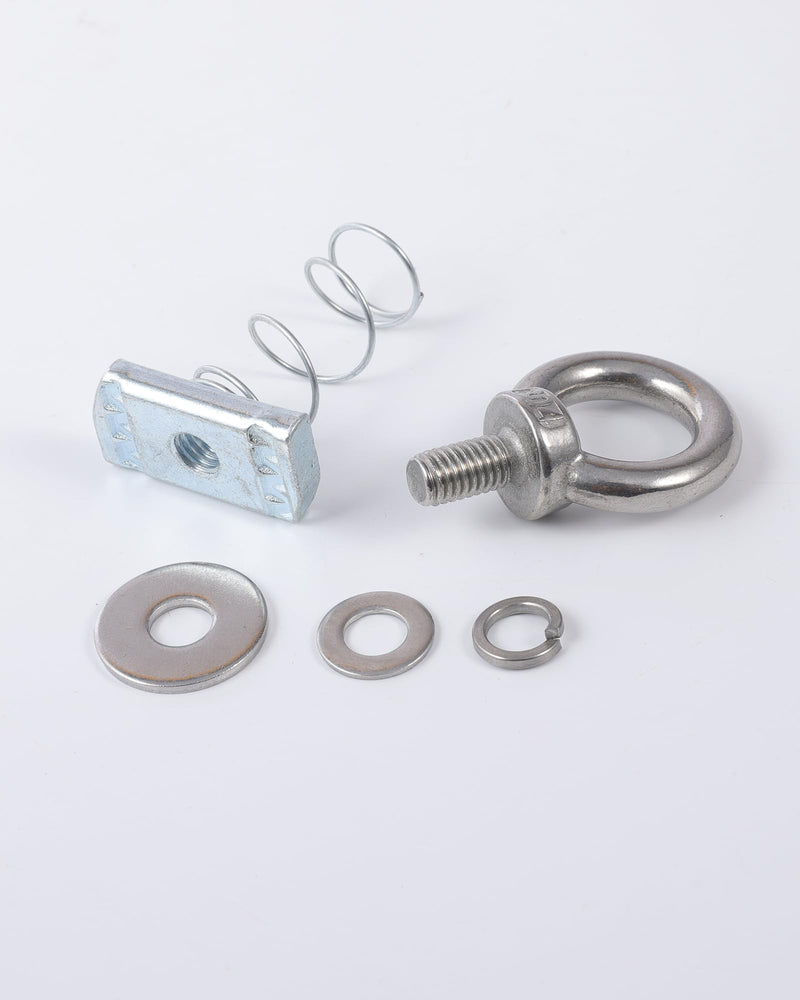 Strut Channel Nut and Eye Bolt Set - Heavy Duty Stainless Steel Eye Bolts M8, M10 | Zinc Plated Spring Nuts, Long Spring) for Unistrut, M8, Pack of 4