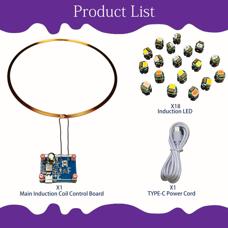 Mini LED Lights，200mm Large Induction Coil and 18PCS Colorful Mini Led Lights for Art & Craft Kits Add Life Fun (Mixed Color) Mixed Color
