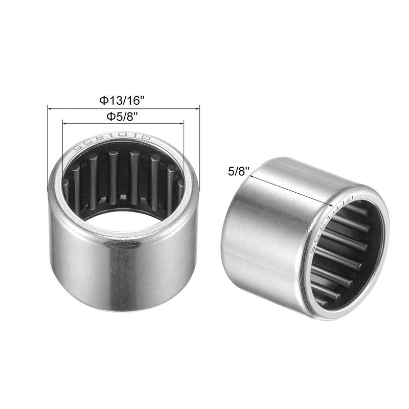 uxcell SCE1010 Needle Roller Bearings 5/8-inch Bore 13/16-inch OD 5/8-inch Width Chrome Steel Open End 2pcs 5/8x13/16x5/8"