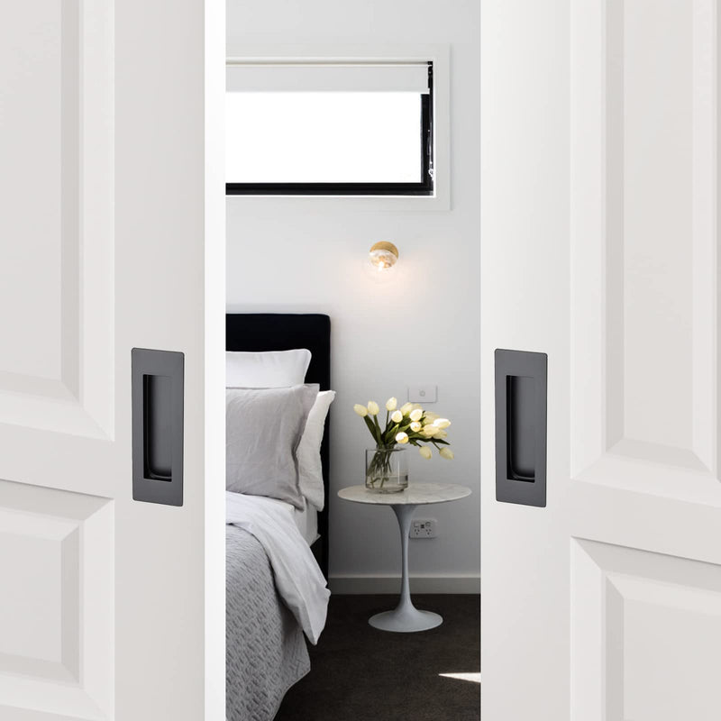 Ravinte 4 Pack Black Sliding Closet Door Handles Black Flush Pulls 4.72in Length Recessed Finger Pulls for Sliding Barn Door Sqaure Cabinet Pulls Stainless Steel 120mm Black 4 Pack