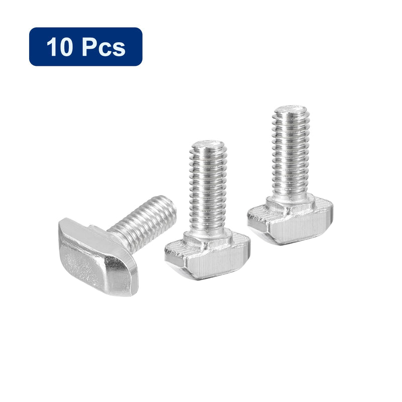 uxcell 10Pcs T-Slot Bolts, M6 x 16mm Hammer Head Bolt T Screw Drop-in Stud for 3030 Series T-Slot Aluminum Extrusion Profile, 304 Stainless Steel, Silver M6x16mm 10