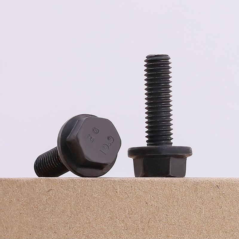 M12-1.75 x 35mm (8 pcs) Flanged Hex Bolt Screws Black Oxide Finish, 10.9 Grade Alloy Steel, Large Flange Washer Head, DIN6921/GB5789, Full Thread M12-1.75 x 35mm 8