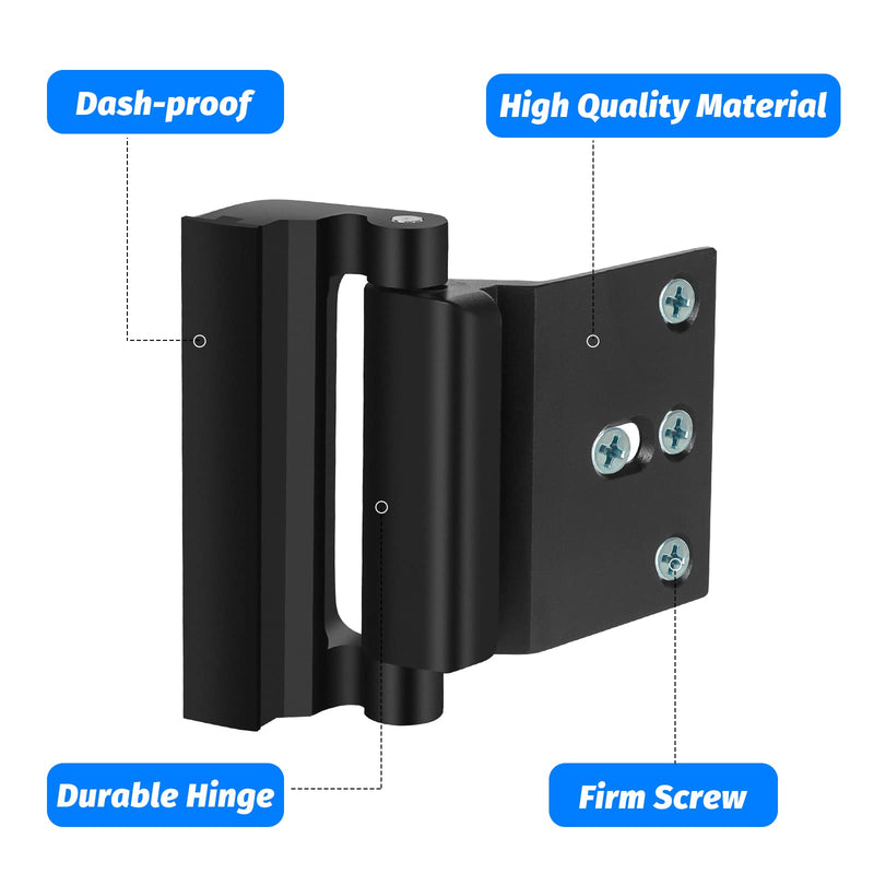 Home Security Door Lock, Fcicarn Childproof Door Reinforcement Lock with 8 Screws, 3 Inch Stop Withstand 800 lbs for Inward Swinging Door, Upgrade Night Lock to Defend Your Home (3-Pack,Black) 3 Pack Black
