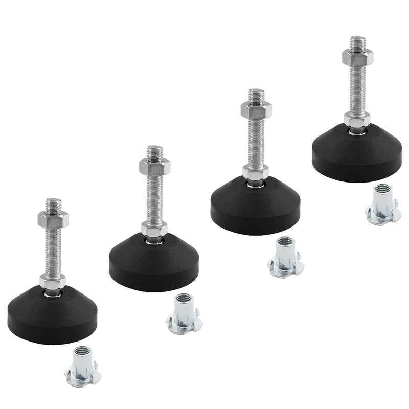Luomorgo 4 Pcs M10 Leveling Feet with T-Nut, Anti Skid Threaded Rubber Feet, Adjustable Swivel Levelers for Furniture Feet, Heavy Duty Appliance Feet for Mechanical Equipment (D50 x M10 x H50) D50 x M10 x H50