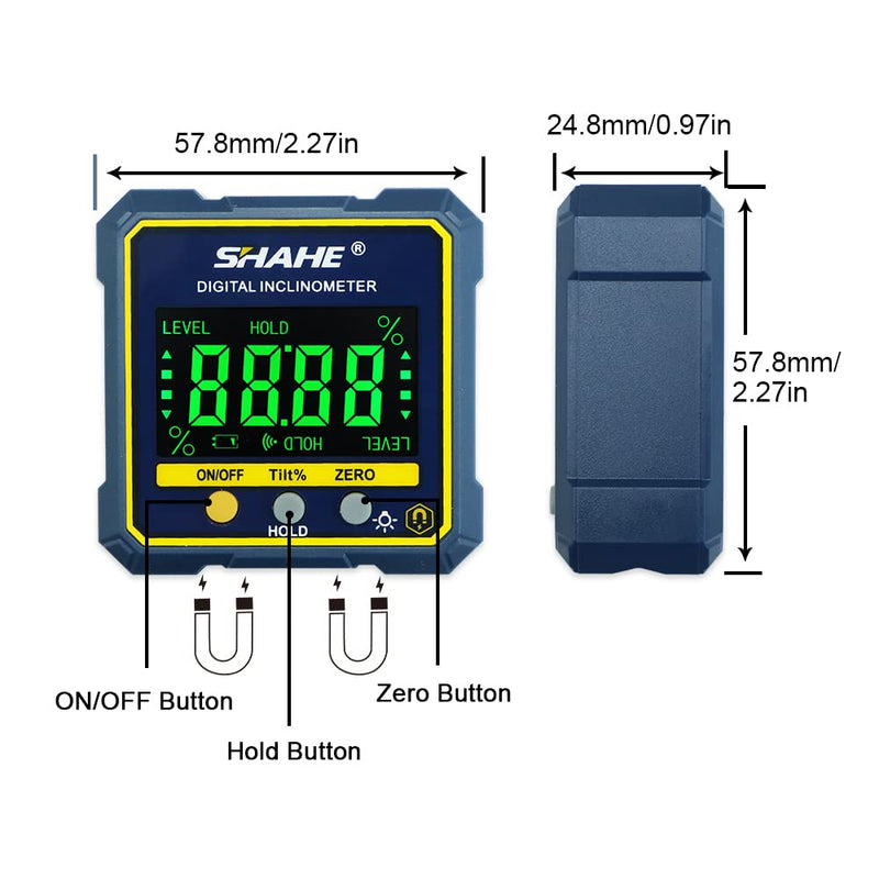 SHAHE Digital Angle Gauge Magnetic Protractor Inclinometer Level Angle Finder Angle Cube Level Box with Magnetic Base and Backlight Plastic