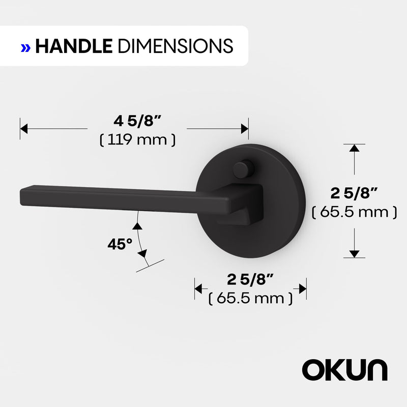 Okun Dune 1-Pack Matte Black Privacy Door Levers – Push Button Lock, Reversible, Sleek Concealed-Mount Design for Bedroom & Bathroom 1 Pack